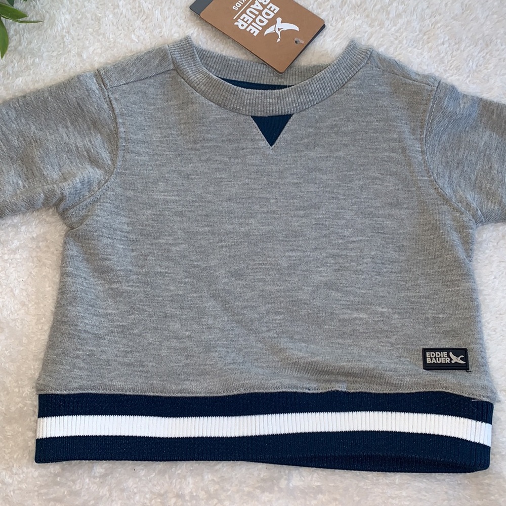NWT Eddie Bauer 12M Baby Gray /Navy Sweatshirt & Shorts French Terry Set - Picture 2 of 8